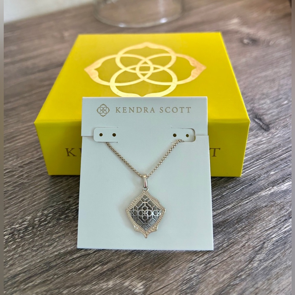 Kendra Scott Kacey Two Tone Gold and Silver Filigree Pendant Necklace.